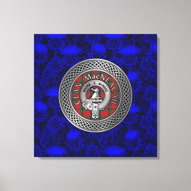Toile Clan MacNeacail Crest & Tartan Knot on Thistle (Recto)