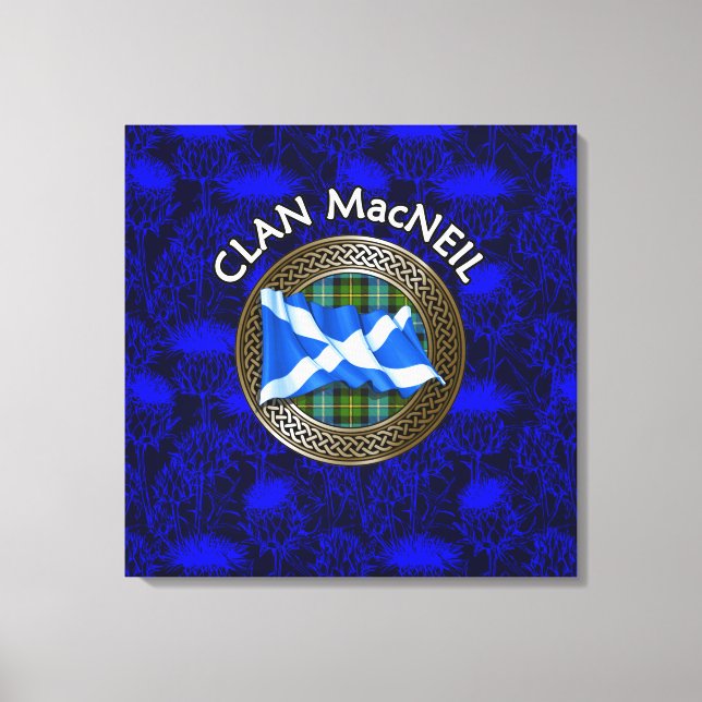 Toile Clan MacNeil Crest & Tartan Knot sur le chardon (Recto)