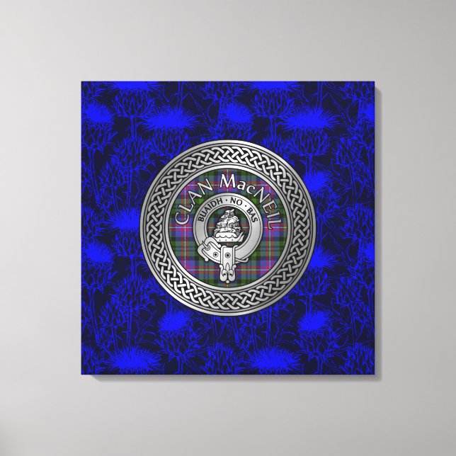 Toile Clan MacNeil Crest & Tartan Knot sur le chardon (Recto)