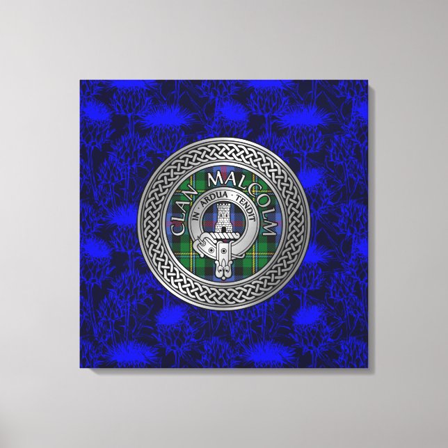Toile Clan Malcolm Crest & Tartan Knot sur le chardon (Recto)