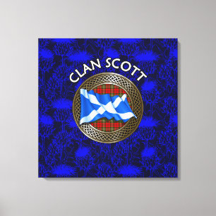 Toile Clan Scott Crest & Tartan Knot sur le chardon