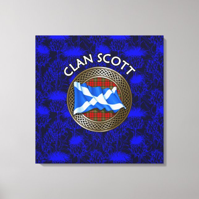 Toile Clan Scott Crest & Tartan Knot sur le chardon (Recto)