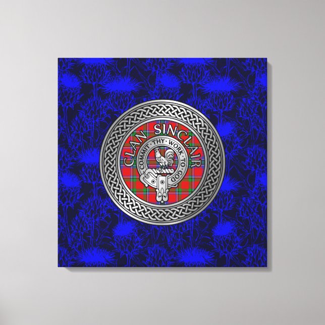 Toile Clan Sinclair Crest & Tartan Knot sur le chardon (Recto)