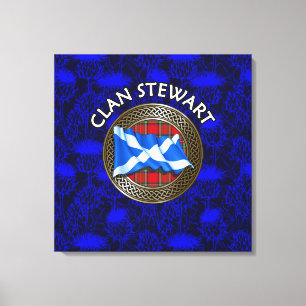 Toile Clan Stewart Crest & Tartan Knot sur le chardon
