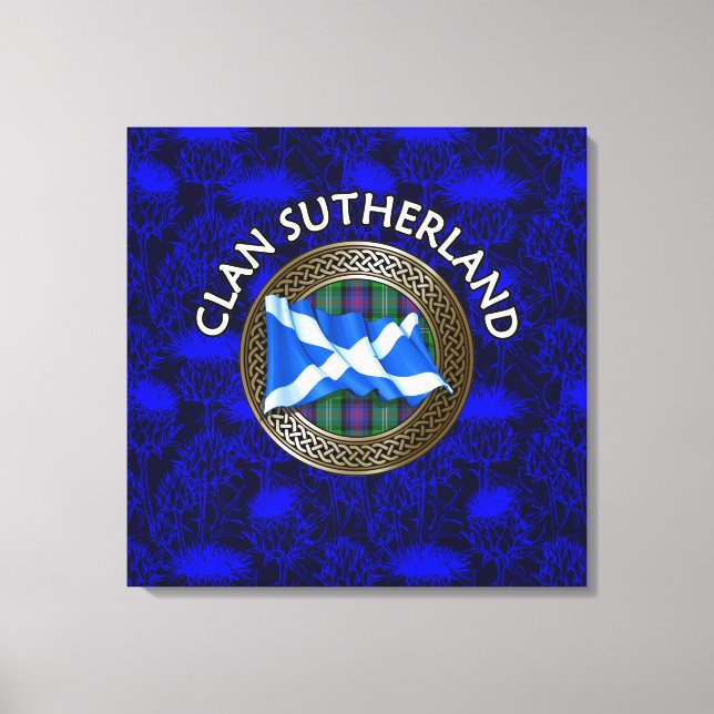 Toile Clan Sutherland Crest & Tartan Knot sur le chardon (Recto)