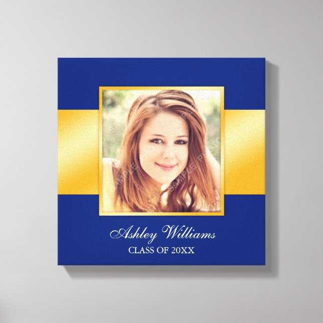 Toile Classy Blue Gold Senior Photo Graduation (Recto)