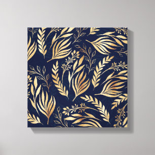 Toile Classy Gold Foliage Botanique Bleu Design