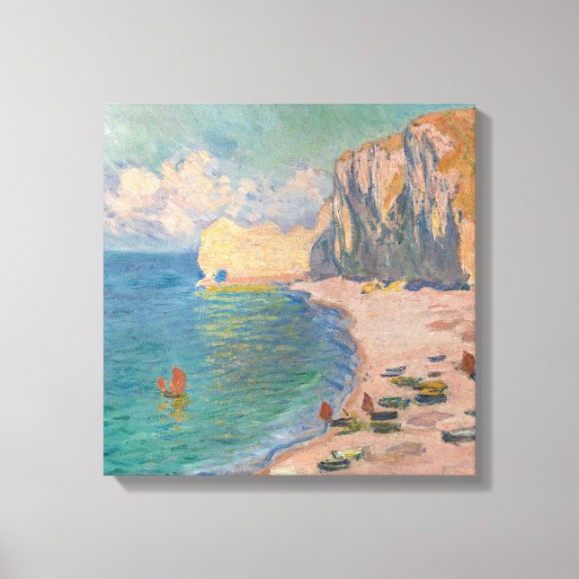 Toile Claude Monet - Etretat : Plage et Falaise d'Amont (Recto)