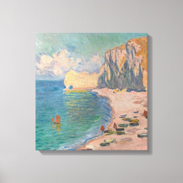 Toile Claude Monet - Etretat : Plage et Falaise d'Amont (Recto)