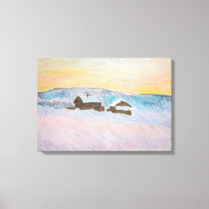 Toile Claude Monet - Norvège Paysage, Maisons Bleues