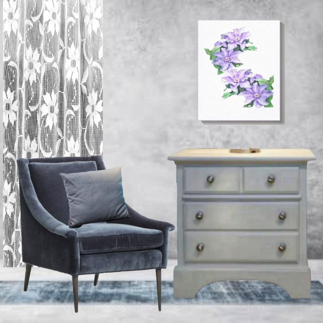 Toile Clematis violet (This Clematis Purple Canvas Print, lends elegance to any bedroom!)
