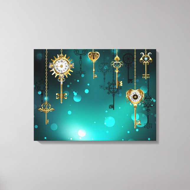Toile Clés squelettes antiques sur fond vert (Recto)