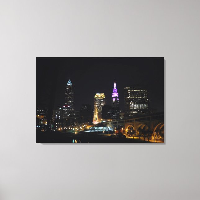 Toile Cleveland OH Purple Skyline Imprimer (Recto)