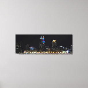 Toile Cleveland Ohio Night Skyline (rouge/bleu) Imprimer