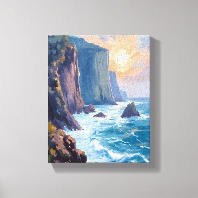 Toile Cliffside Cove | Peinture aquarelle de l'océan côt (Recto)