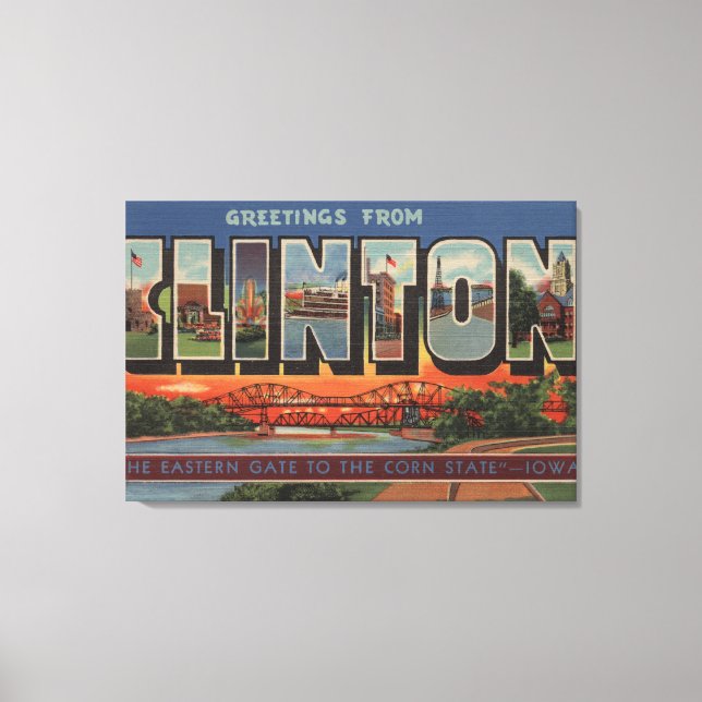 Toile Clinton, IowaGrandes lettres ScènesClinton, IA (Recto)