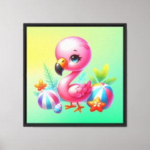 Toile Clipart de dessin Flamant rose aquarelle