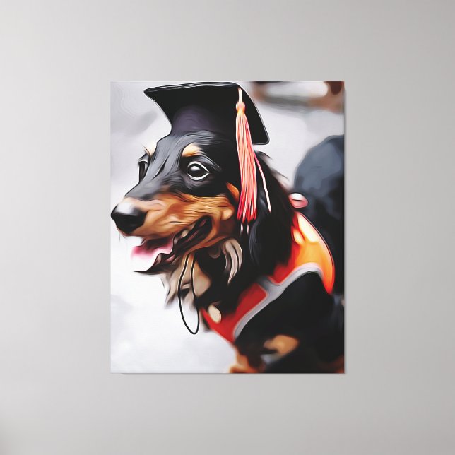 Toile Close Up Of Dachshund Dog Wearing Graduation Hat P (Recto)