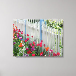 Toile clôture enveloppée de blanc de jardin de tulipes