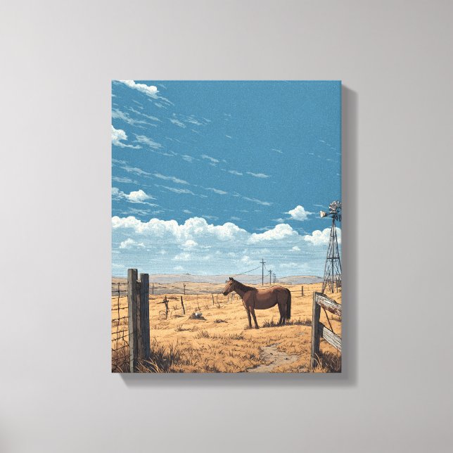 Toile Clôture occidentale Cheval Ciel Bleu Art (Recto)