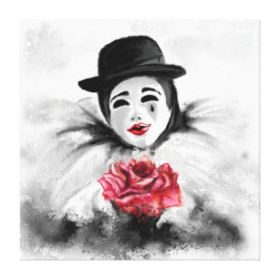 Toile Clown et Rose - Art romantique de la peinture blan