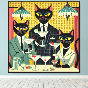 Toile Club Martini Cat Noir Futuriste Rétro