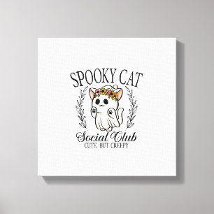Toile Club Social Félin Fantôme Halloween Rétro Mignon E