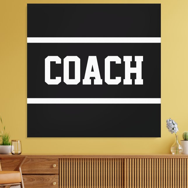 Toile COACH Athlétique Bandes de Texte Blanches sur Noir (Insitu(Salon))