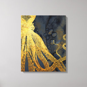 Toile Coastère Vintage Octopus Gold Black Blue Aquarell