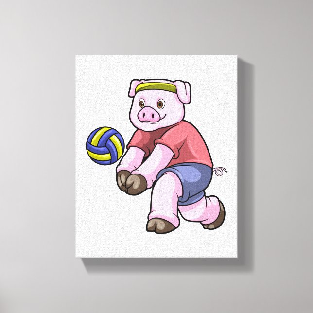 Toile Cochon de sport avec volleyball (Recto)