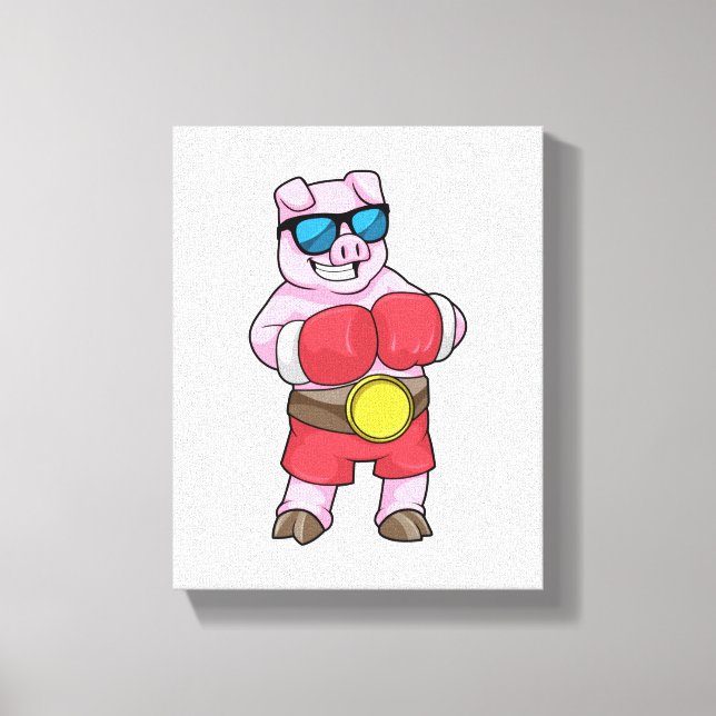 Toile Cochon en boîte avec gants de boxe (Recto)