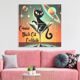 Toile Cocktails de chat noir cosmique futuriste atomique