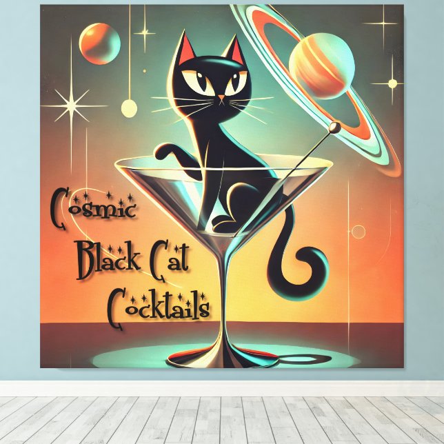 Toile Cocktails de chat noir cosmique futuriste atomique (Insitu (Plancher de Bois))