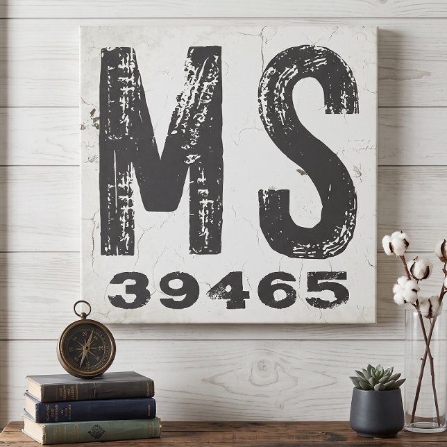 Toile Code Postal de l'État Rustique de Ferme Mississipp (Créateur téléchargé)