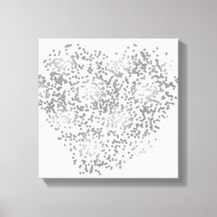 Toile Coeur argenté et blanc de confettis