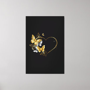 Toile Coeur aux papillons d'or