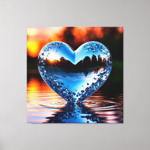 Toile Cœur Bleu Réfléchi dans l'Eau au Coucher du Soleil
