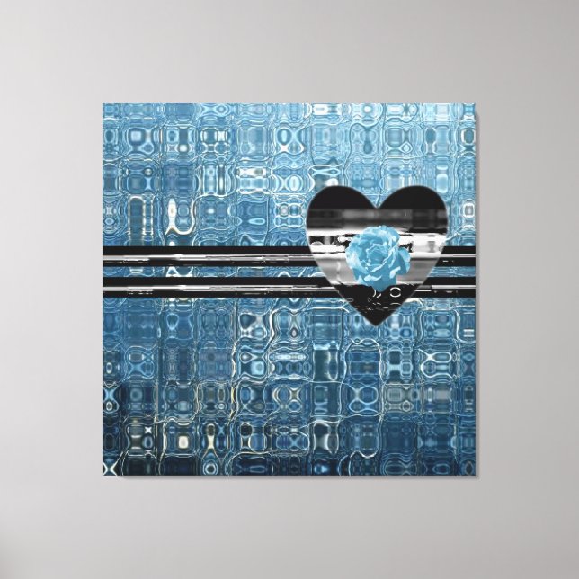 Toile Coeur bleu Rose glacé (Recto)