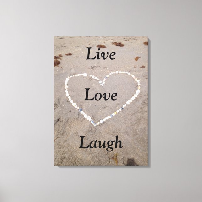 Toile Coeur Coeur Coquille Plage. Live Love Laugh (Recto)