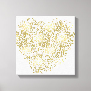 Toile Coeur Confetti Or et Blanc