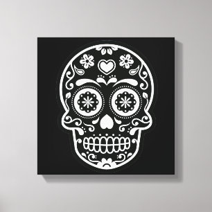 Toile Coeur crâne de sucre noir et blanc