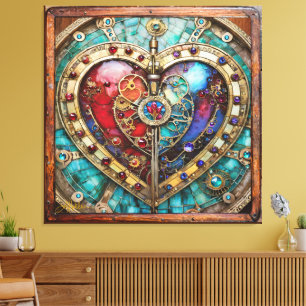 Toile Cœur de verre teinté rouge et bleu Série Steampunk