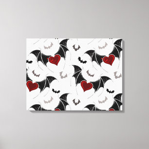 Toile Coeur d'Halloween avec ailes de chauve-souris noir
