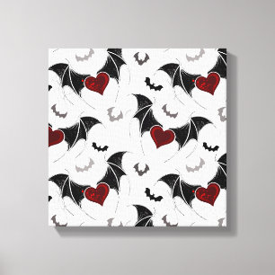 Toile Coeur d'Halloween avec ailes de chauve-souris noir