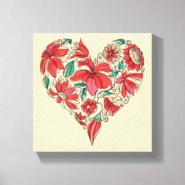 Toile Coeur rétro des fleurs symbole d'amour (Recto)