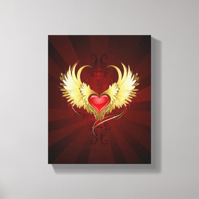 Toile Coeur rouge avec ailes d'or (Recto)