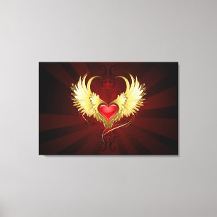 Toile Coeur rouge avec ailes d'or