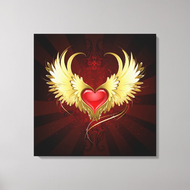 Toile Coeur rouge avec ailes d'or (Recto)