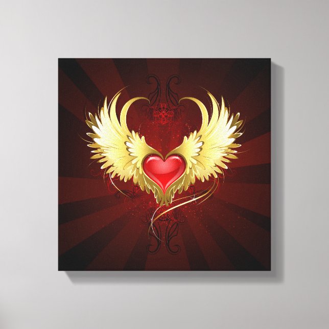 Toile Coeur rouge avec ailes d'or (Recto)
