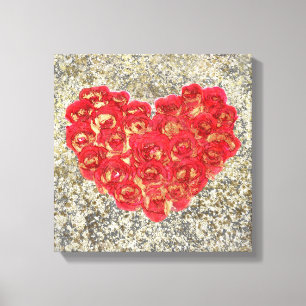 Toile Cœur Rouge & Or Glam Amour Rustique Saint Valentin